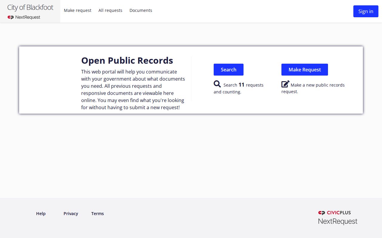 County-linked NextRequest portal used for Blackfoot and Sheriff records