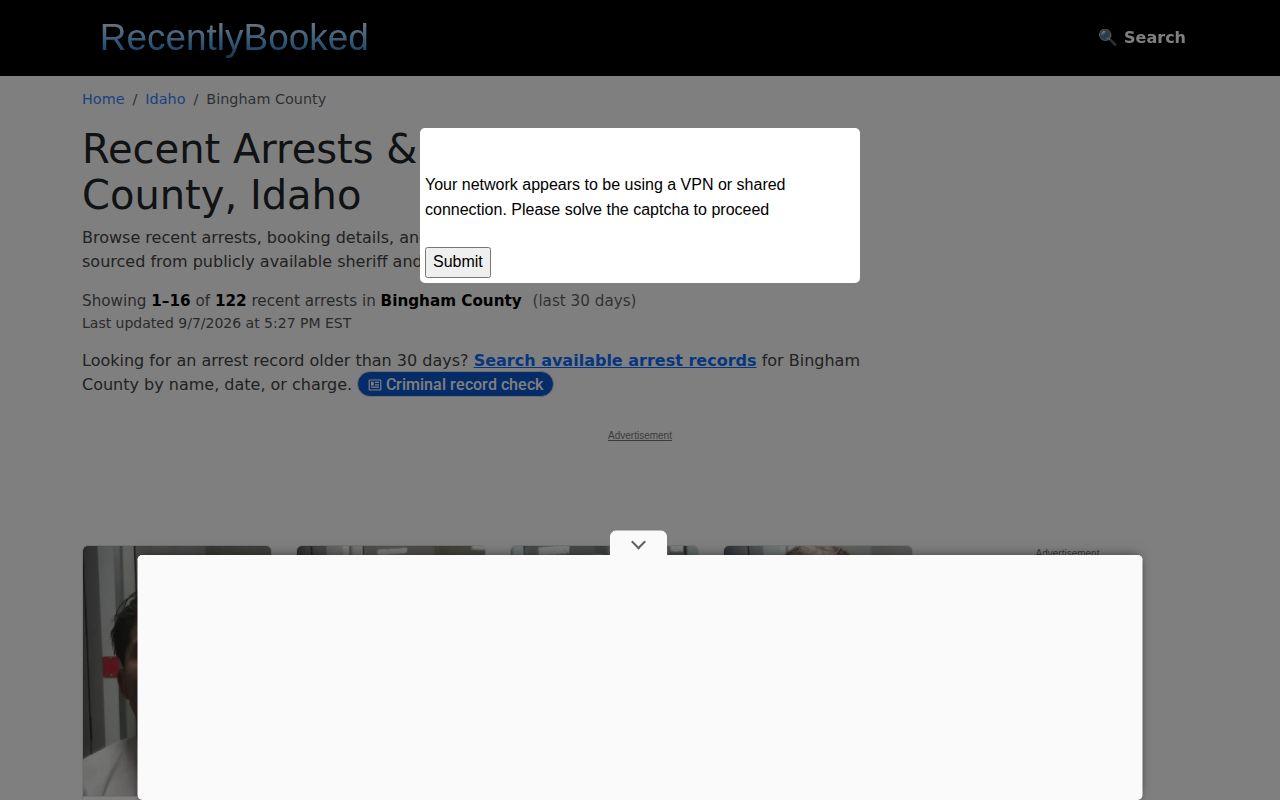 Unofficial RecentlyBooked Bingham County interface