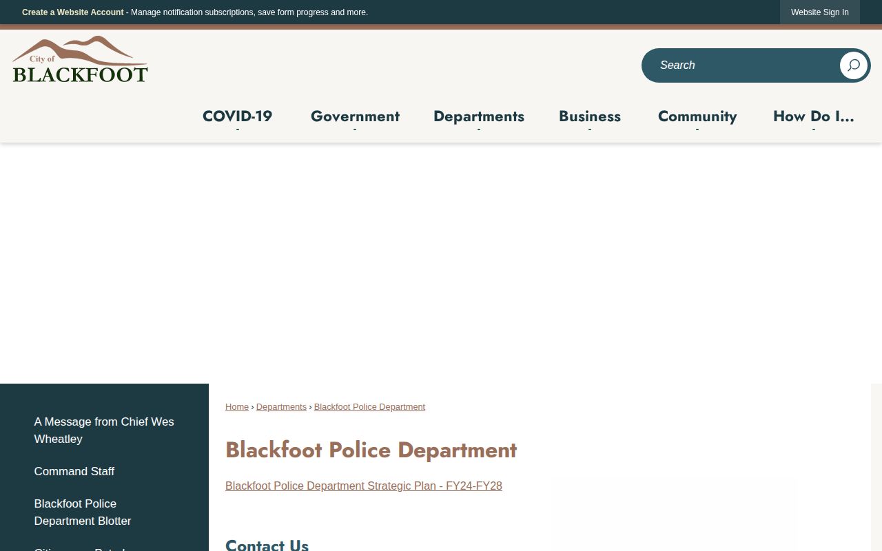 Official Blackfoot Police Department page without a live arrest feed