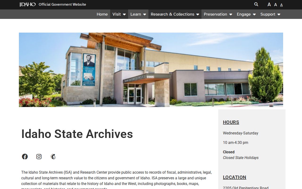 Idaho State Archives research page